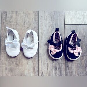 Set of 2 pairs of toddler girl’s size 3 shoes-1 pair white & 1 pair black & pink